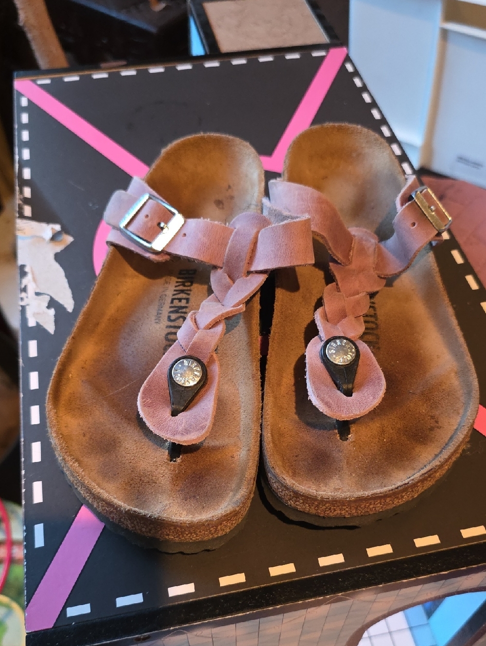 Birkenstock Pink Braided Suede Thong Sandals